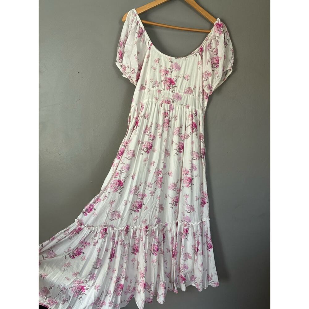 LoveShackFancy Angie Pink Floral Midi Dress | Grandmillennial Romantic Feminine - Picture 7 of 13